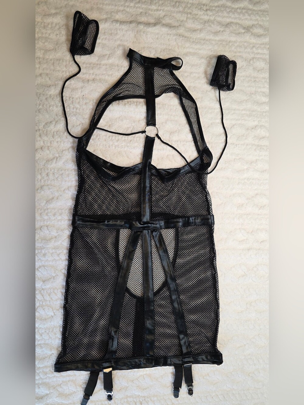Kink by Leg Avenue black fishnet garter dress with wrist cuffs medium - Picture 1 of 7